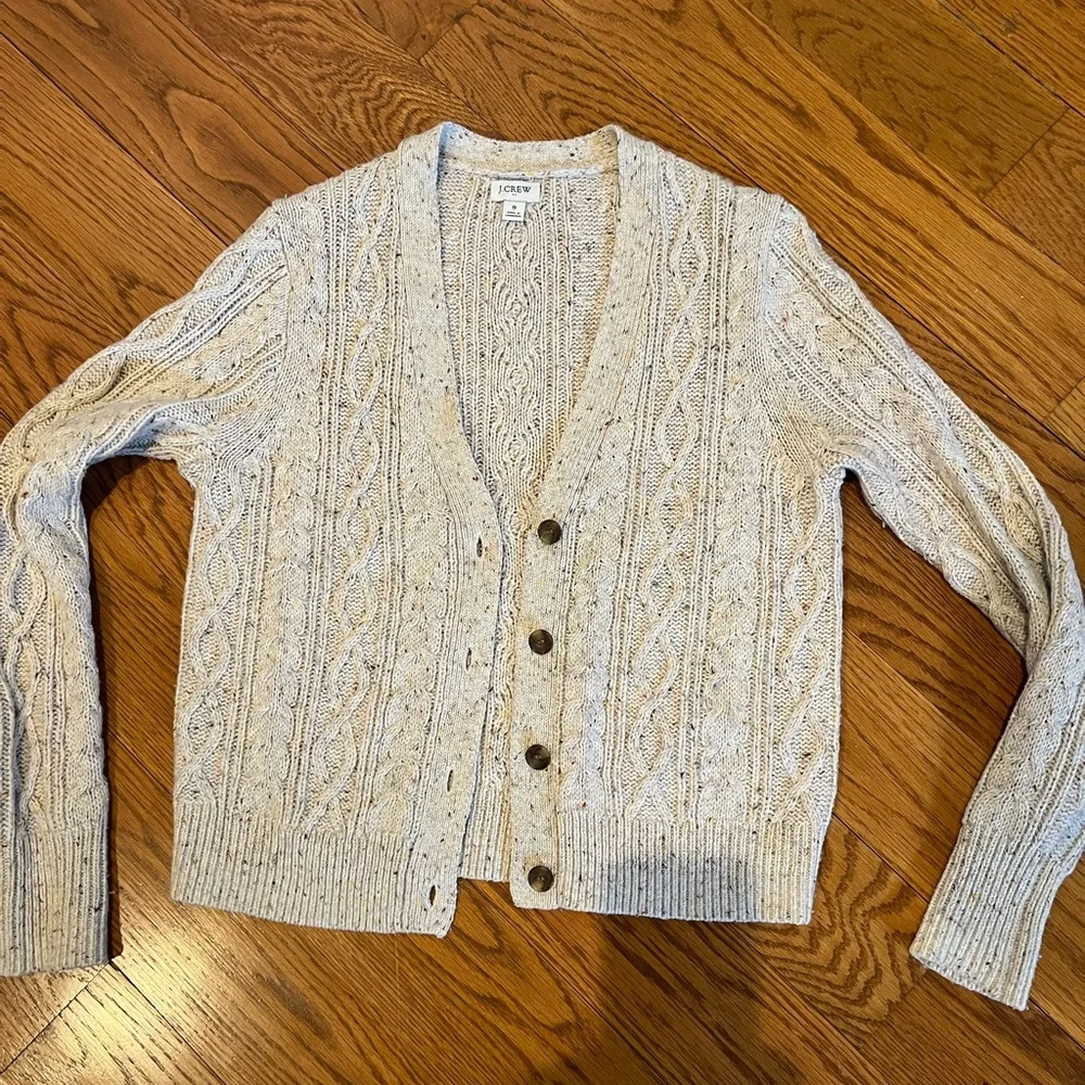 J. Crew Cream Speckled Cable Cardigan women’s small EUC SFPF - Picture 2 of 2